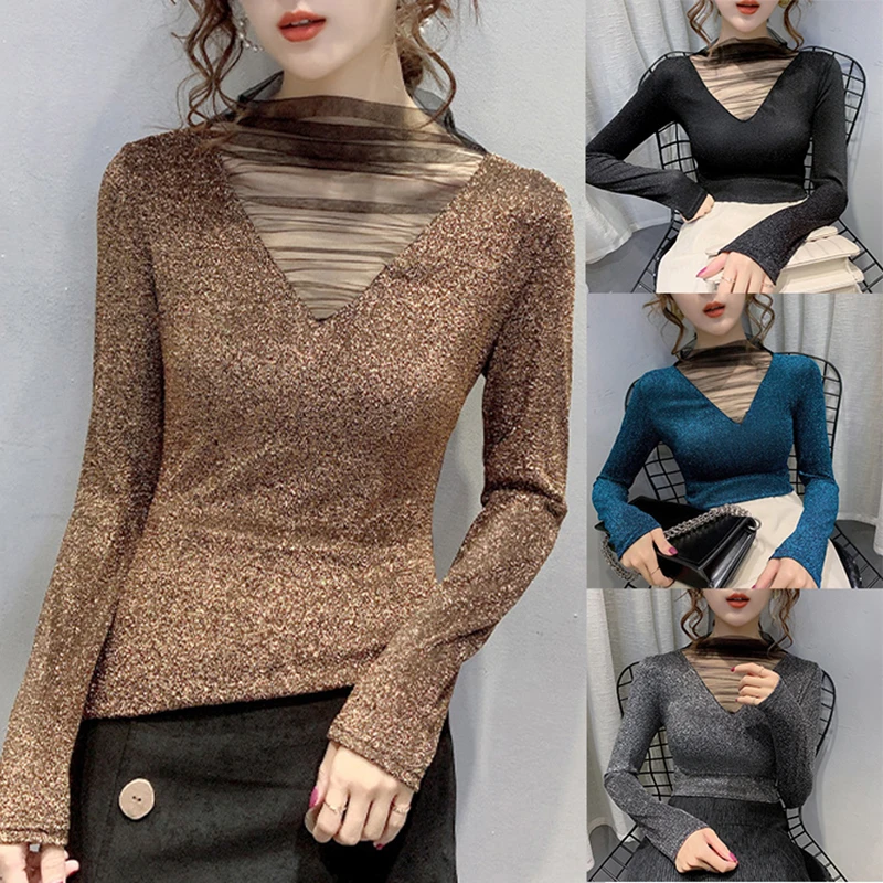 

Plus Size Women Clothes Sweaters Tops Slim V-neck T-shirts Short Sleeve Baju Kemeja Knitted Casual Crop Top