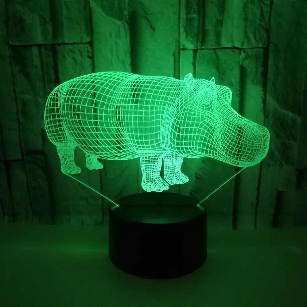 

Creative Hippo 3D Night Lamp Colorful USB Three-dimensional Visual Lamp LED Gift Rhino Atmosphere Art Small Table Lamp