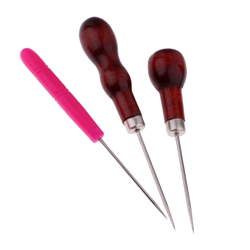 3pcs/set Wooden/Plastic Handle Awl Craft Punching Hole Tool  Tools
