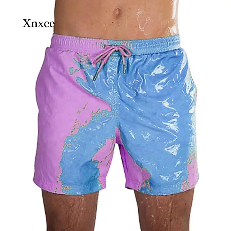 

Men's Discoloration Beach Swimming Pants Avant-Garde Change Color Fashion Shorts Swimsuit Elastic Waist Casual Straight Pants