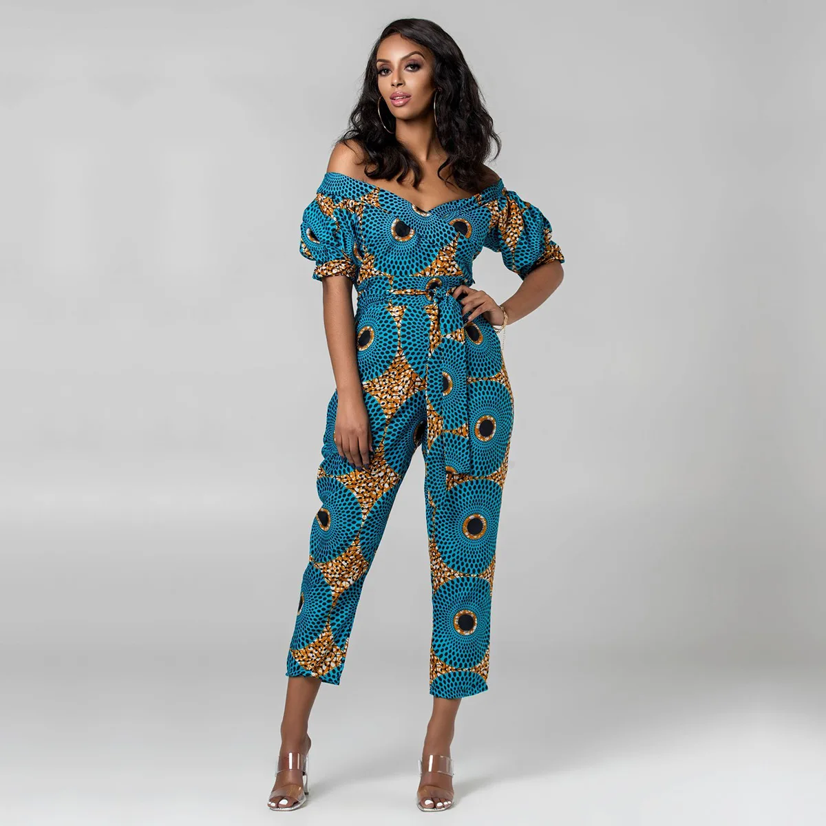 african fashion style New Summer African Printing Jumpsuit For Women Fashion Lantern Sleeves Off Shoulder Ankara Style Trousers Casual Lady Jumpsuit african outfits