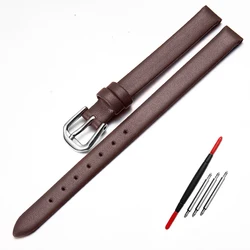 Elegant Genuine Leather Mini Watch Strap - Women's Fashion Accessory in Red & White - 12mm (Brown silver buckle)