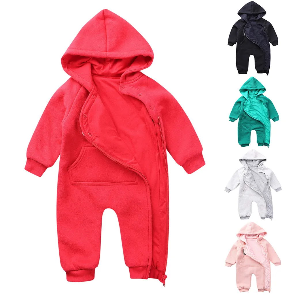 Baby Jumpsuit Coat Clothes Winter Autumn Newborn Infant Baby Boys Girls Solid Hoodie Zipper Jumpsuit Romper Kids Coat Clothes