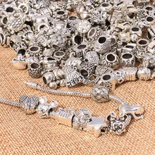 Большая распродажа, смешанный серебряный цвет, сплав, амулеты, бусины, подходят Pandora подвески, браслеты, ожерелья для женщин, более 1000 стилей случайным образом