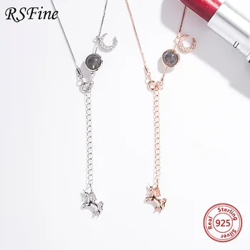 

925 sterling Silver Moonstone Unicorn Necklace dream fairy tale color moon clavicle chain wholesale Fine jewelry For women