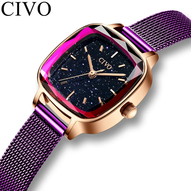 CIVO модные женские часы Montre Femme кварцевые наручные Звездный циферблат фиолетовый