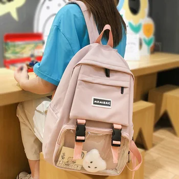 

College Women Transparent Backpack Cute Nylon Student Jelly School Bag Kawaii Ladies Clear Backpack Girl Fashion Book Bag Female