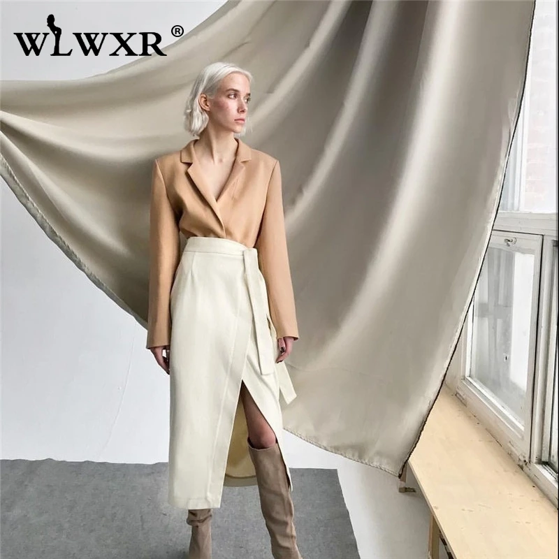 WLWXR повседневные женские макси юбки из искусственной кожи с разрезом, белая юбка-карандаш, сексуальная женская юбка с высокой талией, длинная юбка