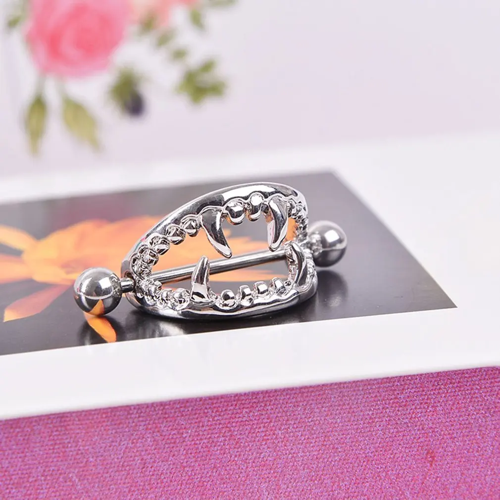 

Allergy-free Stainless Steel Nipple Ring Barbell Teeth Design Nipple Bar Tongue Rings Body Piercing Jewelry