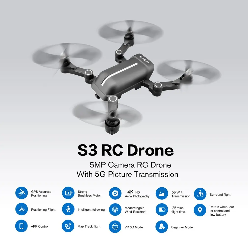 S3 5MP/4K камера gps складной Радиоуправляемый Дрон с 5G передача изображения пульт дистанционного управления Вертолет фиксированная точка Смарт следование