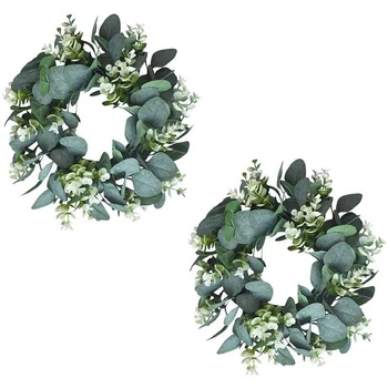 

2-Pack 13-Inch Eucalyptus Wreath, Artificial Green Garland for Home Spring Summer Farmhouse Decoration