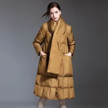 Elifashion, корейский стиль, Зимняя коллекция, модные женские зимние свободные пуховые куртки, женские пальто с шарфом