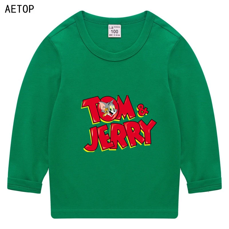 Summer Tom and jerry O-Neck t shirt Tops Boys Girls Funny Splicing color Long sleeve T-shirt Kid Children Cartoon T shirt Baby - Цвет: as picture