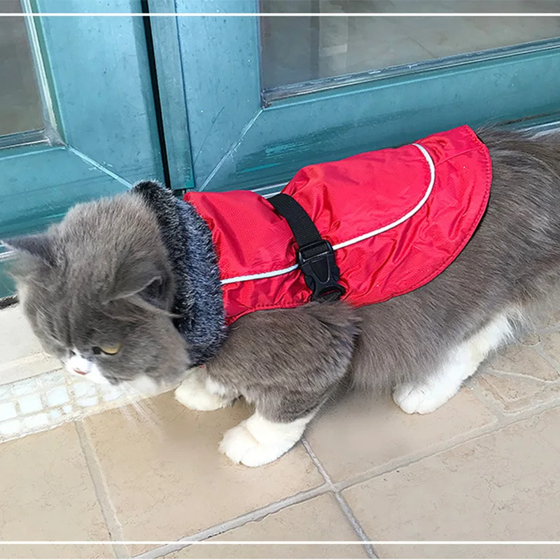 Зимняя теплая одежда для домашних животных, кошек, собак, одежда с меховым воротником, куртка, прочный котенок, щенок, зимнее пальто, одежда