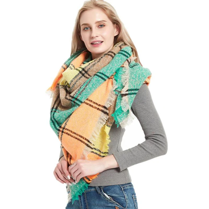 2020 New fashion Knitted wrinter women scarf plaid warm scarves shawls luxury brand neck bandana pashmina lady wrap Plus size