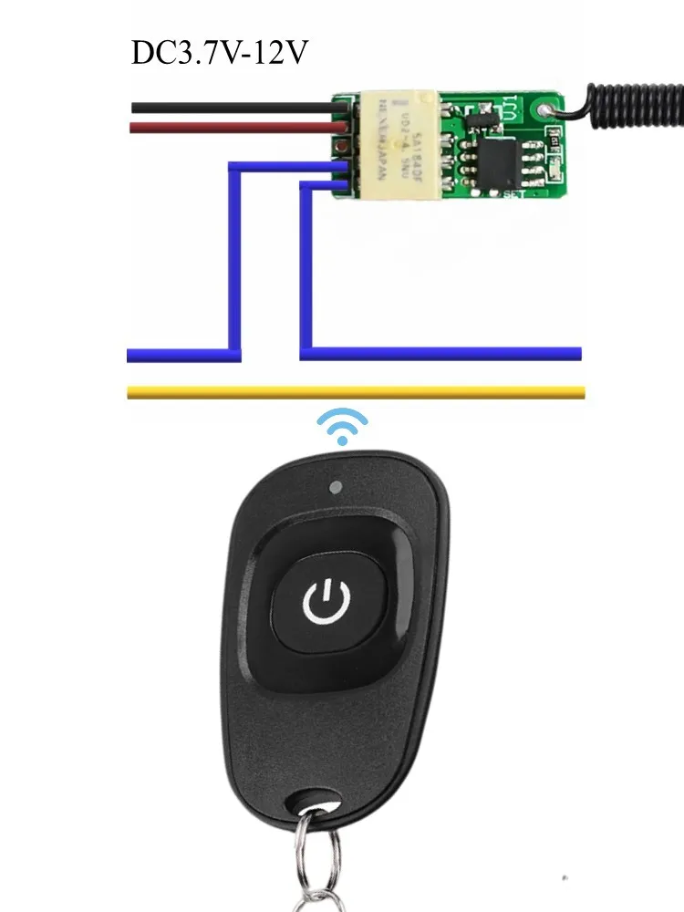 푸시 버튼 절약 미니 릴레이 접촉 RF 무선 스위치3.7v4.2v5v6v7.4v9v12v 433 스마트 홈 소형 소형 원격 스위치 ASK