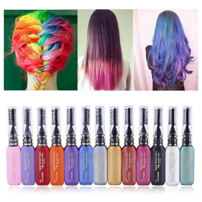Professional Hair Color Mascara Disposable Dye Multi-color Non-Toxic Temporary Magic Comb Private Label