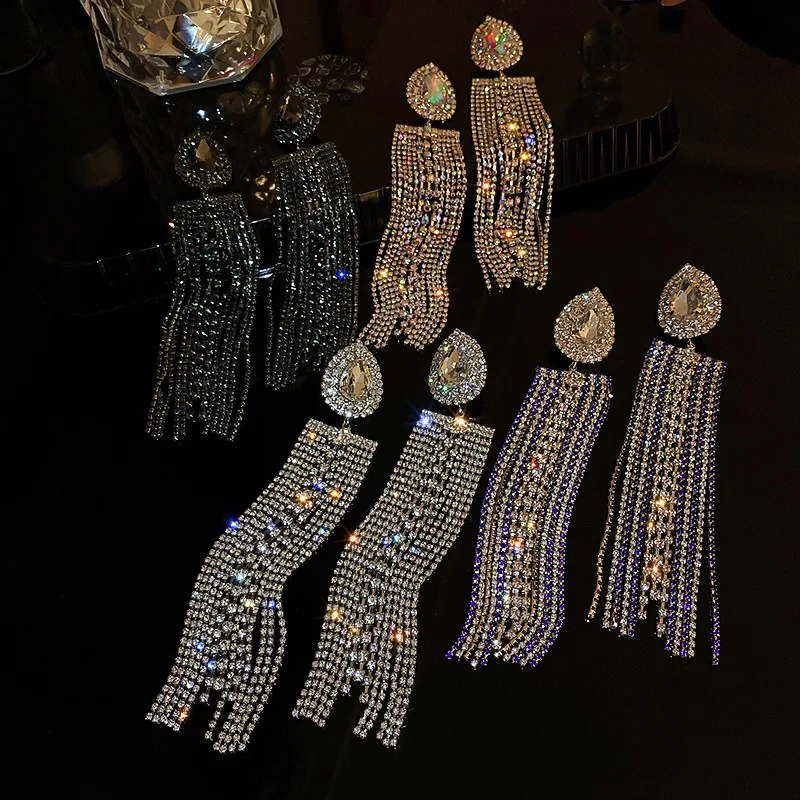 Waterdrop Crystal Tassel Earrings For Women Party