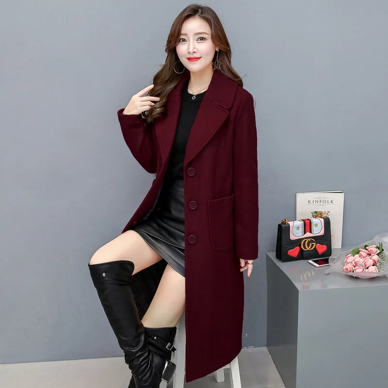 

2019 Autumn And Winter New Style Korean-style-Style Long over-the-Knee Woolen Slim Fit Slimming Overcoat WOMEN'S Coat