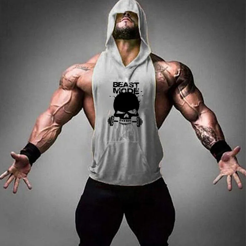 Brand Gym Clothing Fitness Men Tank with hooded Mens Bodybuilding Stringers vest workout Singlet Sleeveless Shirt Running Vest |