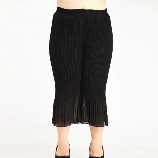 Pantalon femme женские брюки размера плюс широкие брюки 4XL-10XL эластичная талия сексуальные черные шифоновые брюки для женщин s M165
