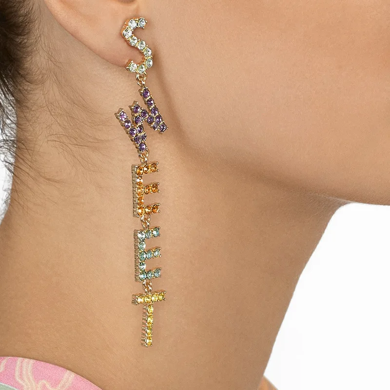 

KOMi Fashion Design Letters Earrings SALTY HONEY Street Style Colorful Shining Attractive Earrings for Girls Ear Jewelry H0512