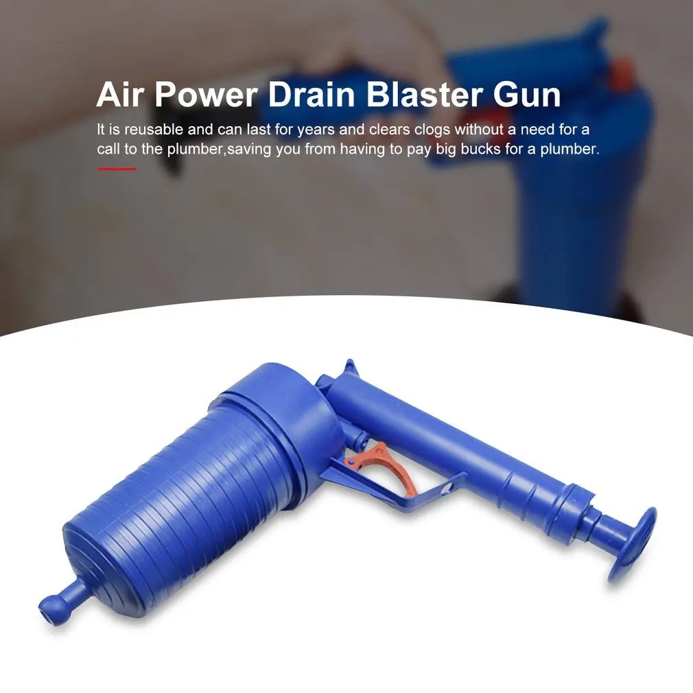 Air Power Drain Blaster Gun High Pressure Powerful Manual Sink Plunger Opener Cleaner Pump for Bath Toilets Bathroom