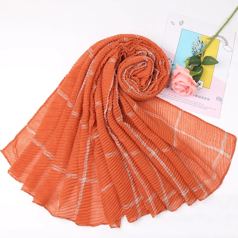 Клетчатый Дизайн мусульманский хиджаб шарф crinkle тюрбан из хлопка ...