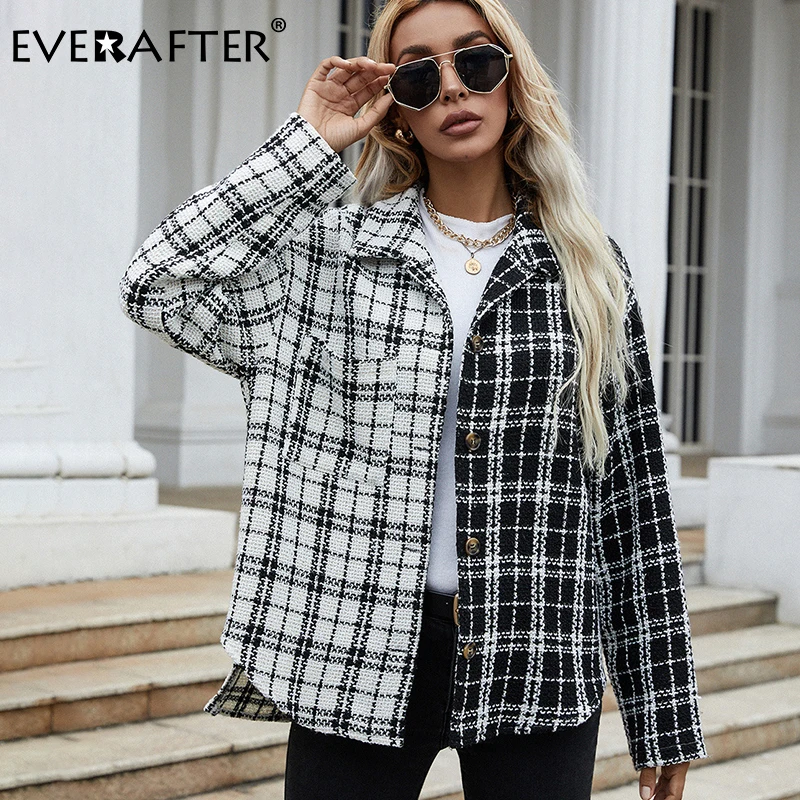 Женская блузка в клетку EVERAFTER осенняя Повседневная Свободная рубашка большого