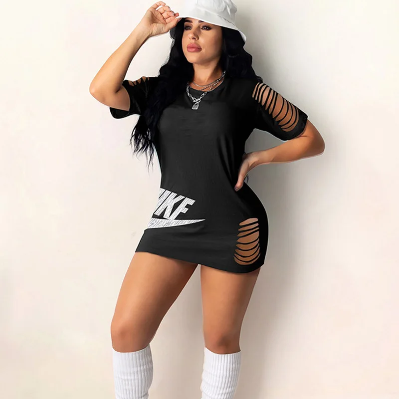 Vestido corto femenino de verano con media manga y estampado de letras, minivestido Sexy de talla grande para mujer, cuello redondo de moda, Y2k, 2021