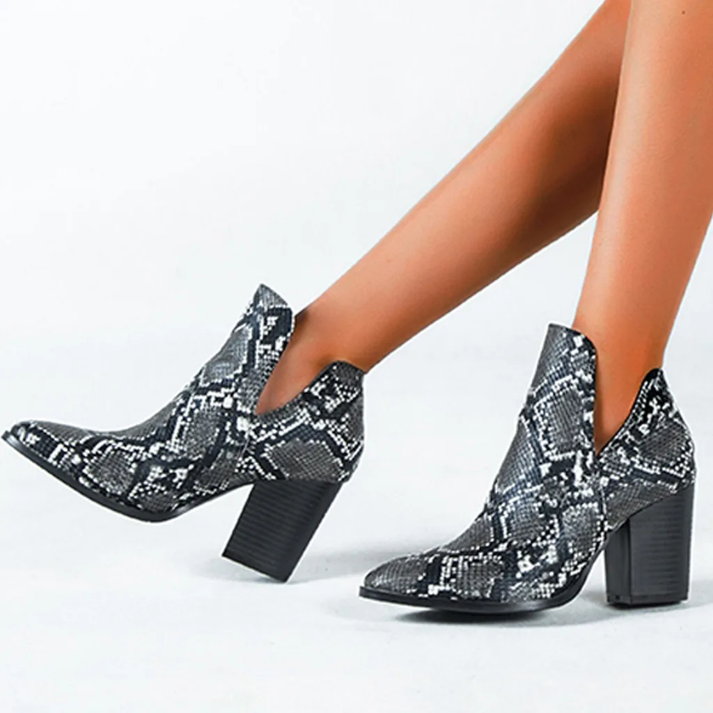 Осенние женские осенние ботинки с острым носком на высоком каблуке обувь со змеиным принтом ботинки большого размера botas mujer invierno/женские зимние ботинки