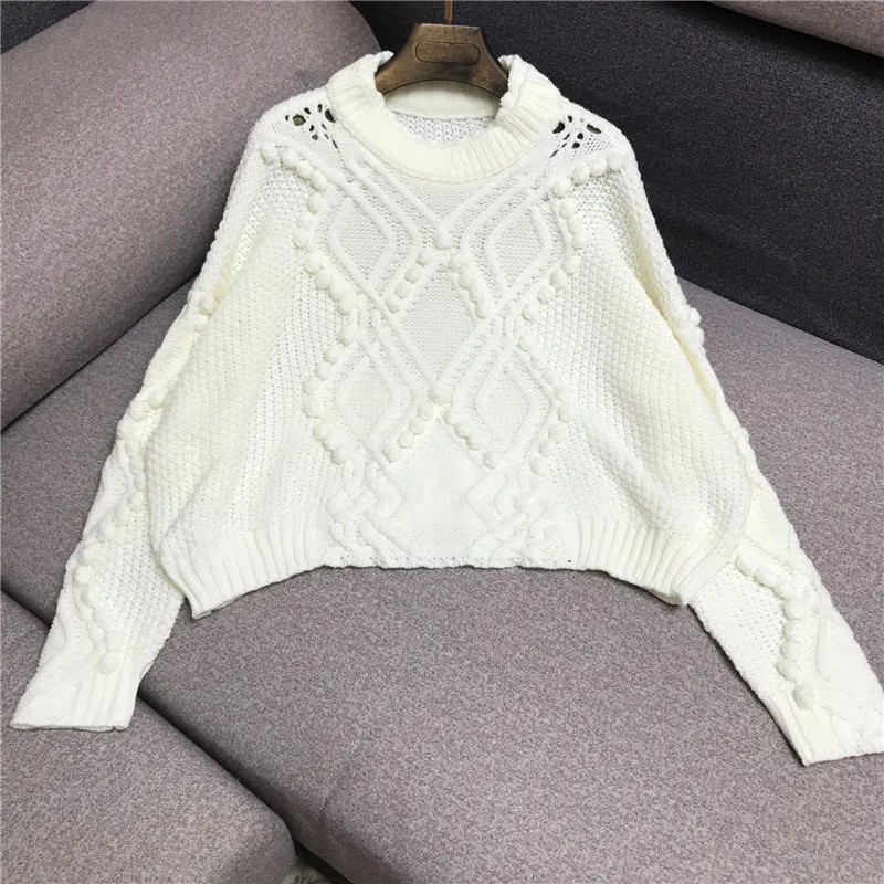 2019 осень и зима новая невысокая горловина волосы мяч полые текстуры летучая мышь