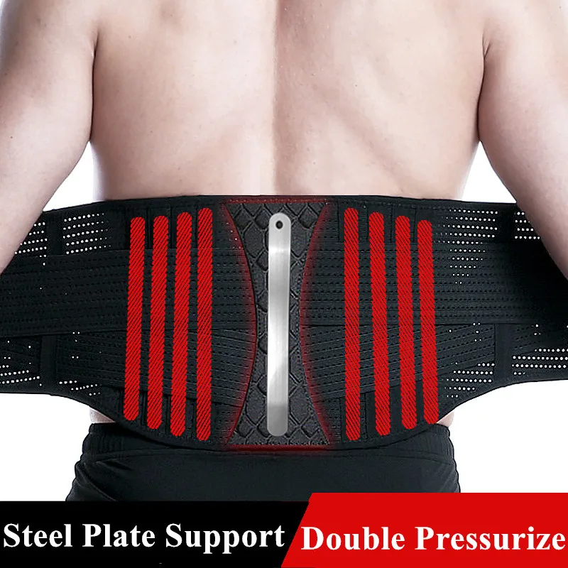 

Waist Support Belt with Spine Steel Plate Support & Pressure Strip Breathable Adjustable Gym Waist Trimmer Relief for Back Pain