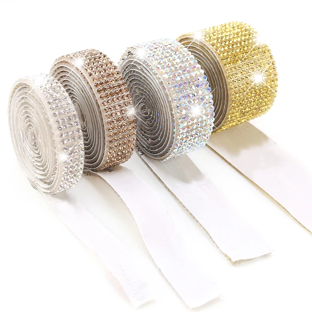 QIAO Self-adhesive Rhinestones Trim Set Ribbon Glitter Shiny