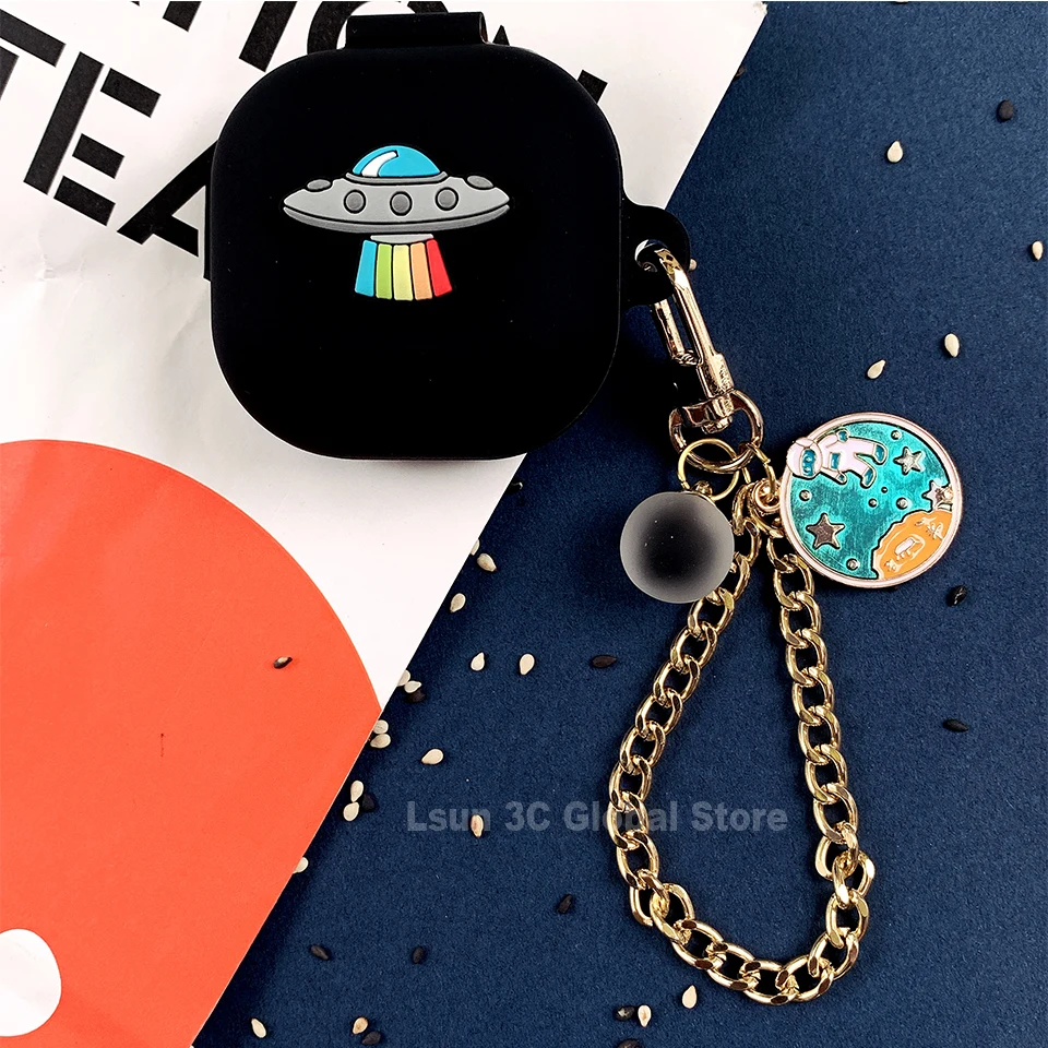 Cute Cartoon Astronaut Cover for Samsung Galaxy Buds Live 2020 Case Bluetooth Earphone Shockproof Luxury Chains Lanyard New | Электроника