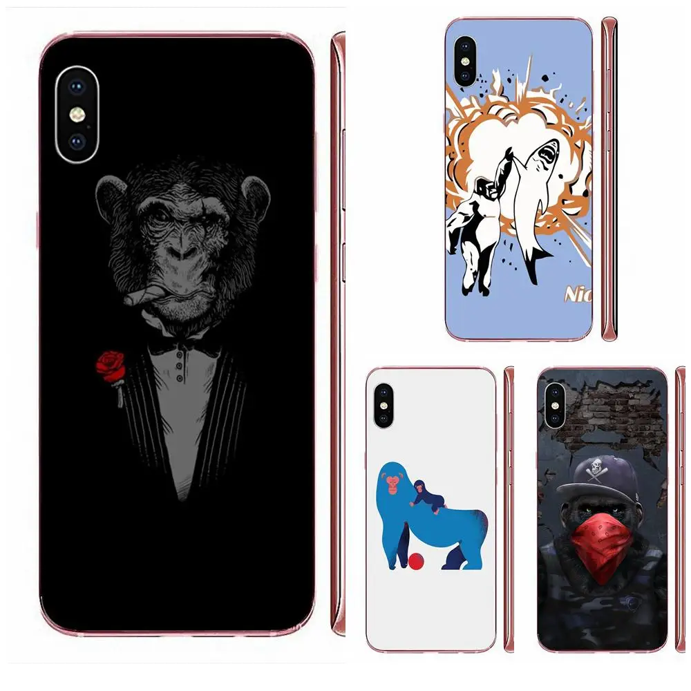 Черный резиновый чехол с рисунком обезьяны для сотового телефона Apple iPhone 4 4S 5 5C 5S SE