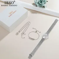 IBSO Women Quartz Watch Set Crystal Design Bracelet Necklace Watch Sets Female Jewelry Fashion Silver Luxury Watch Lady's Gift 2