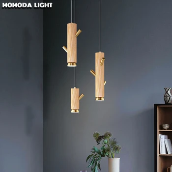 

MOMODA Creative LED Pendant Lights Modern Wooden Brass Hanging Lamps for Living Room Bedroom Kitchen Restaurant Indoor Lightings