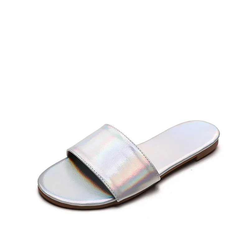 Fashion Womens Slipper Summer New Casual Flat Slipper for Woman Fashion Wholesale Silver