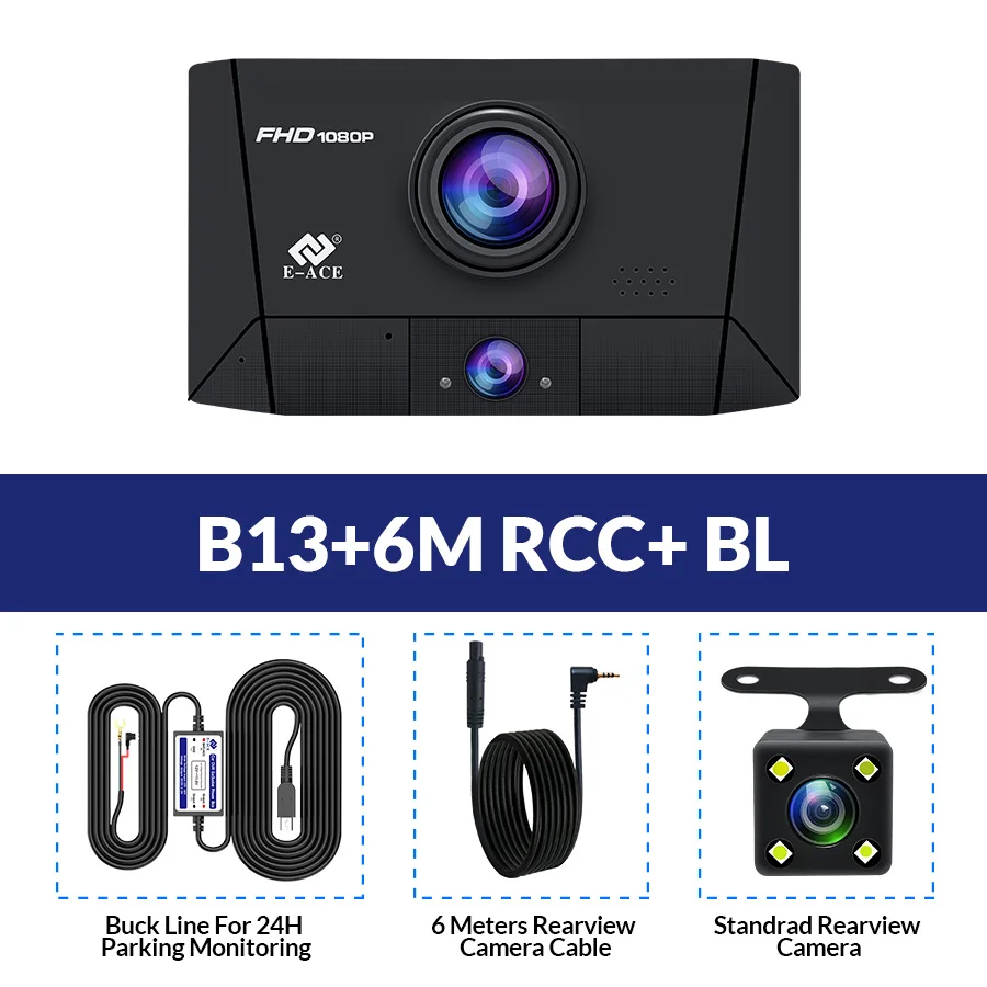 E-ACE B13 Автомобильный видеорегистратор 3 камеры s объектив тире камера 4 дюймов регистратор ночного видения Видеокамера 1080P Dvr Автомобильная Камера авто видео рекордер - Название цвета: B13-6M RCCC-BL