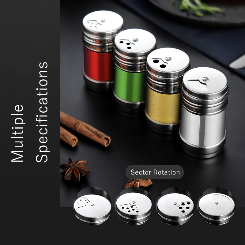 Stainless Steel Spice Jar Rotating Cover Barbecue Salt Sugar Bottle Shaker Pepper Seasoning Can Home Kitchen Cooking Gadgets seasoning jar,salt shaker,spices bottle,salt pepper shakers
