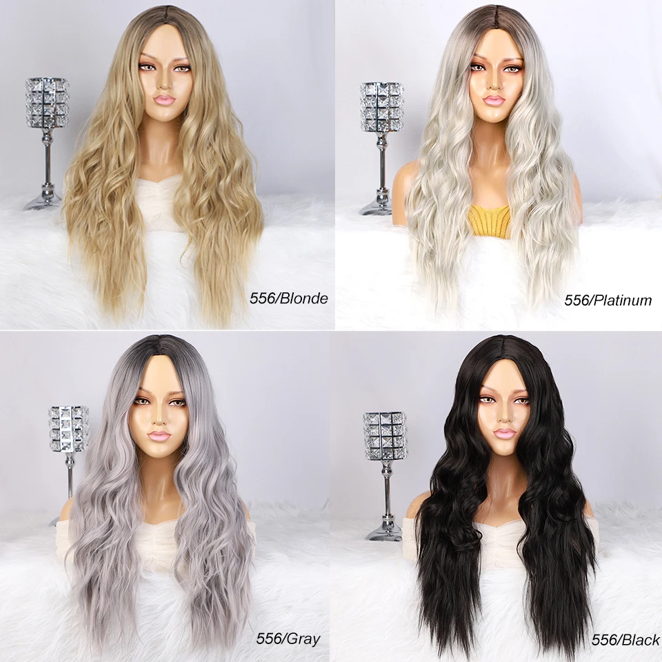 AISI HAIR Long Wavy Ombre Blonde Wig Platinum Blonde Synthetic Wigs for African American Women Two Tone Natural Middle Part Wig 3 AISI HAIR Long Wavy Ombre Blonde Wig Platinum Blonde Synthetic Wigs for African American Women Two Tone Natural Middle Part Wig 3