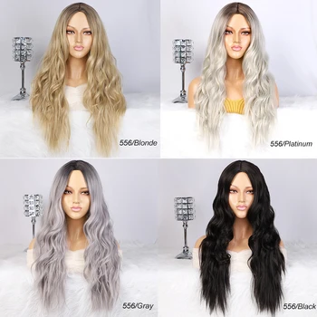AISI HAIR Long Wavy Ombre Blonde Wig Platinum Blonde Synthetic Wigs for African American Women Two Tone Natural Middle Part Wig 3