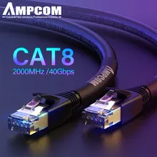 AMPCOM S/FTP CAT8 Ethernet Cable, High Speed ​​24AWG Patch Cable 40Gbps 2000Mhz with Gold Plated RJ45 Connector For in/outdoor