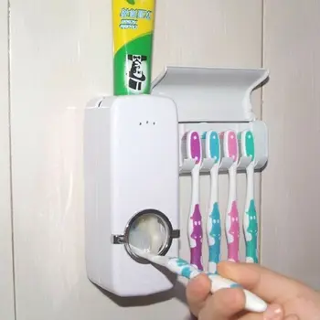 

Auto Automatic Toothpaste Dispenser+5 Toothbrush Holder Set Wall Mount Stand New