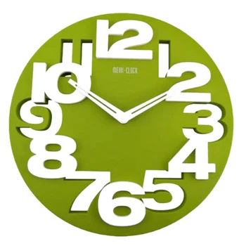

Novelty Hollow-out 3D Big Digits Kitchen Home Office Decor Round Shaped Wall Clock Art Clock (Green)