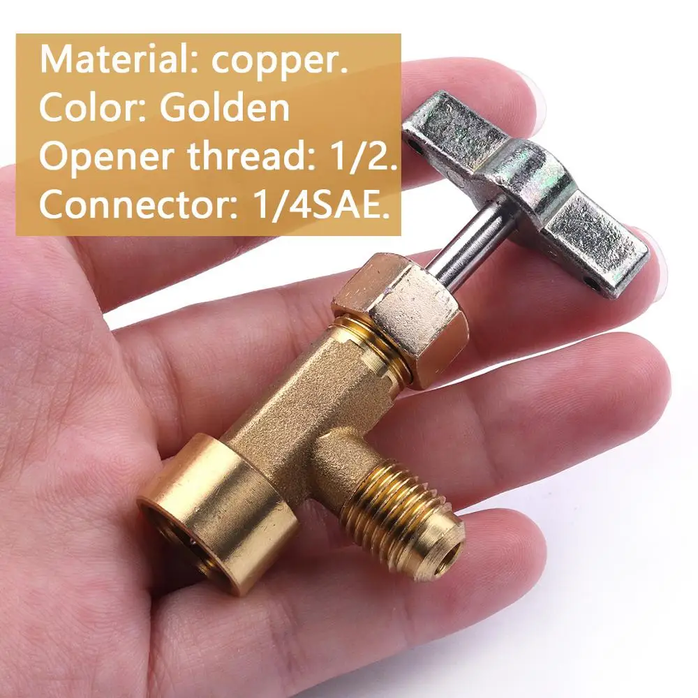 New 1pcs Copper Refrigerant 1/2 Opener Thread 1/4 SAE Auto A/C Can Tap Valve Bottle for Air-conditioning | Автомобили и мотоциклы