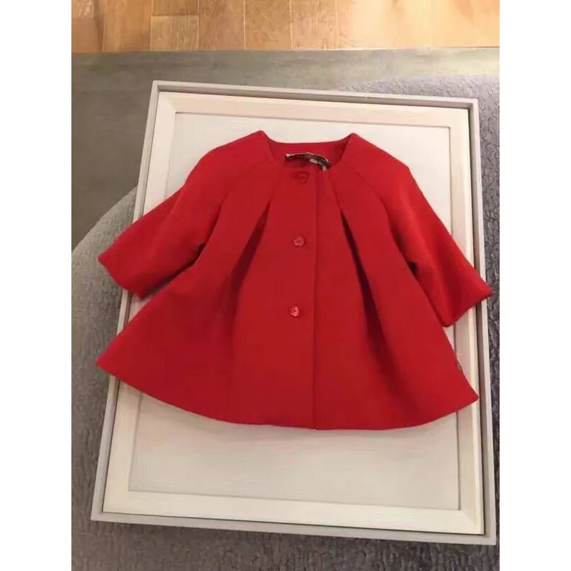 

2019 Autumn And Winter New Style Girls Wool Duffle Coat Baby Girls Bright Red Coat Customizable Pearly Lustre Button