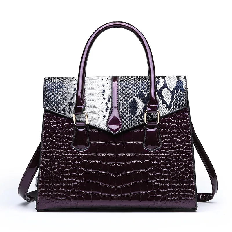 

Foreign Trade WOMEN'S Bag 2019 New Style Europe And America-Style Patent Leather Crocodile Pattern Generous Bag Elegant Hand Sho