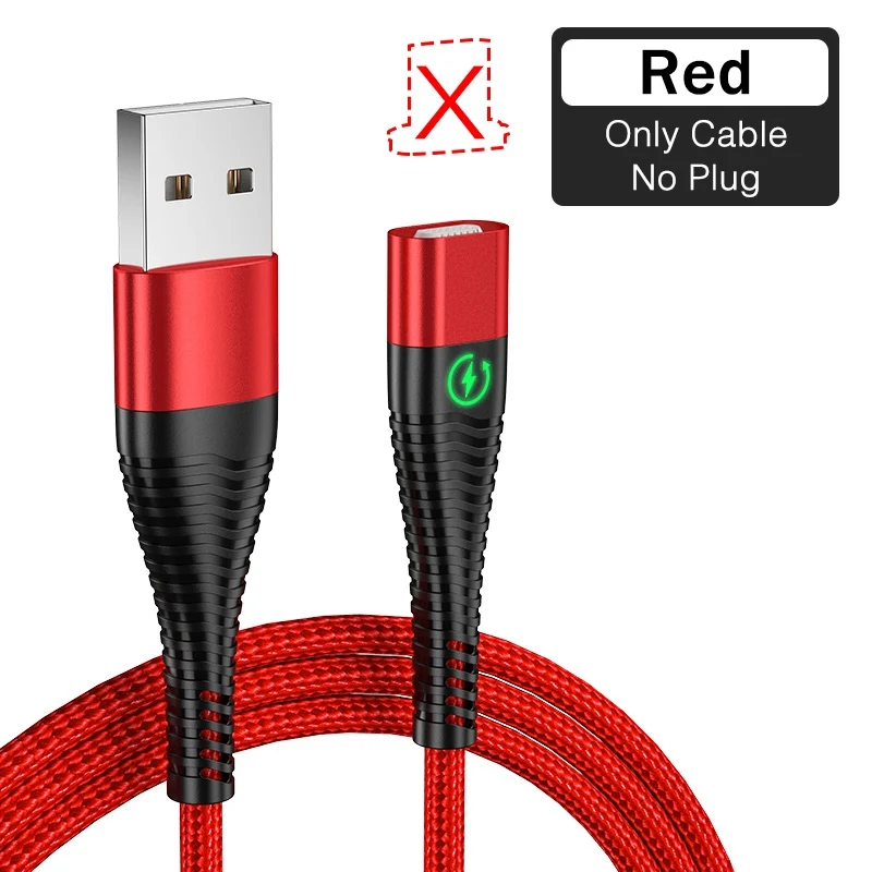 Магнитный светодиодный кабель REDNUT, 1 м, 2 м, Micro usb type C, магнитный usb-кабель для зарядки iPhone X XS Max XR 7 8, huawei, samsung, xiaomi, LG - Цвет: Only Red Cable